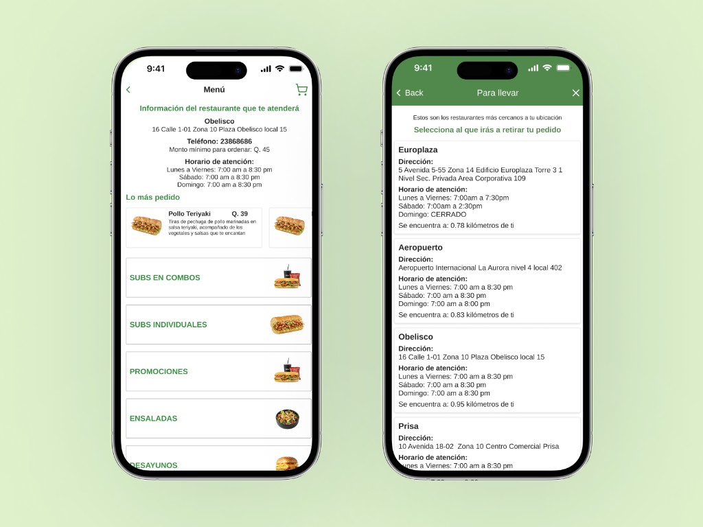 Subway menu categories and nearby restaurants for pickup